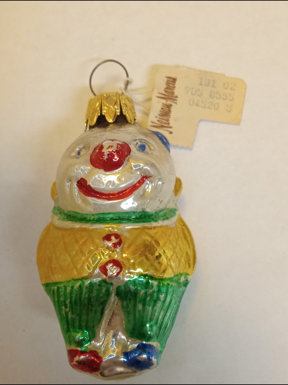 vintage hand-blown glass circus clown Christmas ornament by Neiman Marcus